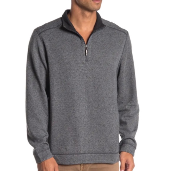 Tommy Bahama Half Zip Reversible Pullover Sweater in Coal Gray/Black - Picture 2 of 10